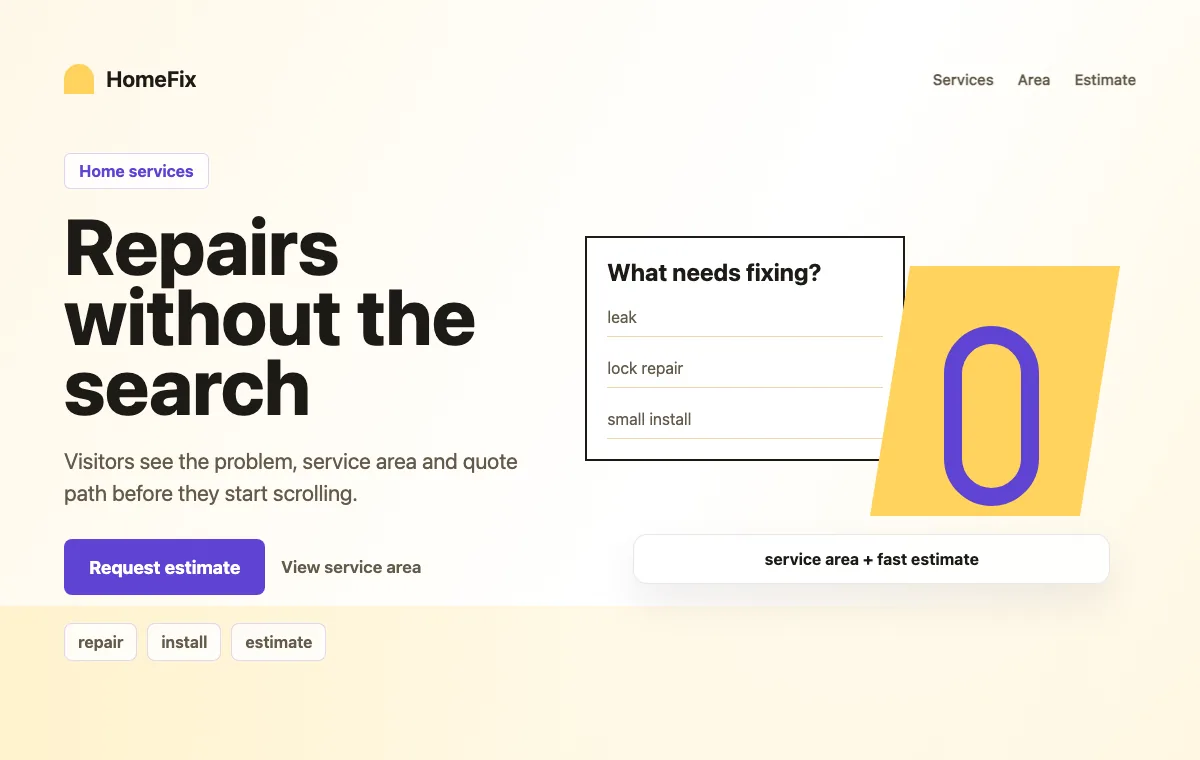 Example website direction for home services