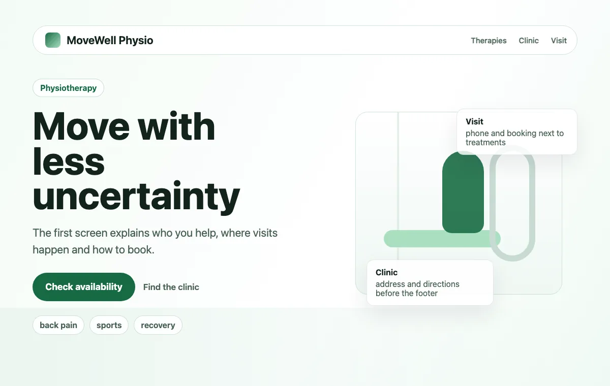 Example website direction for therapy services